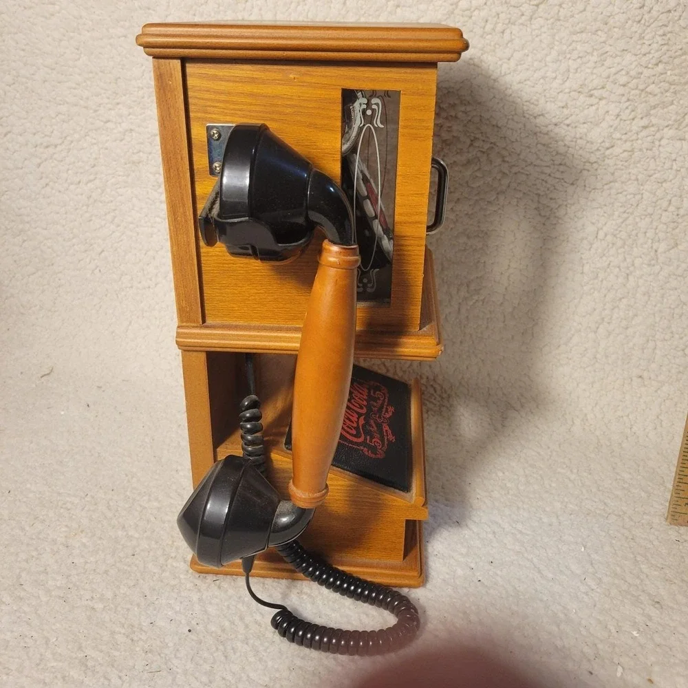 Coca-Cola‎ Nostalgic Wall Phone Real Wood Frosted Glass Hanging Retro